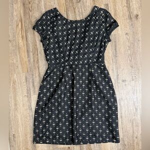 J. Crew Black and Cream Scoop Neck Fit and Flare Dress